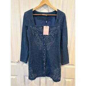 Avec Les Filles Denim Western in Snap Front Mini Dress Size 8